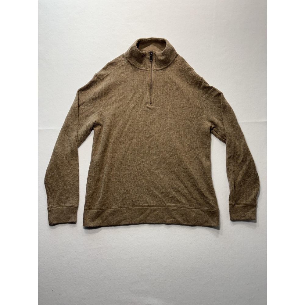 Banana Republic Sweater Mens Medium Brown Waffle Knit 1/4 Zip Mock Neck Pullover